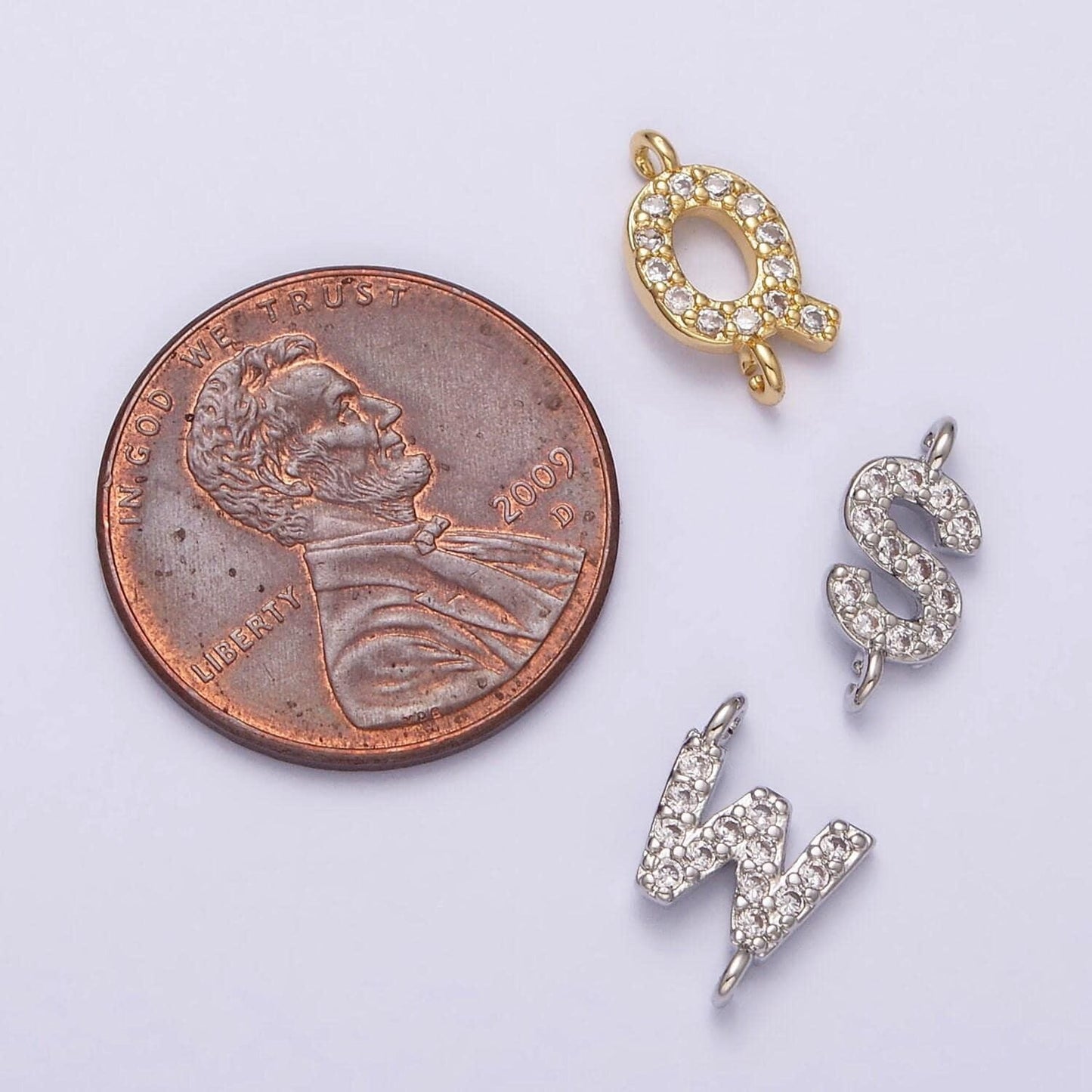 Mini cz sideway initial charm connector gold letter dainty name necklace link connector for personalized jewelry supply bracelet necklace