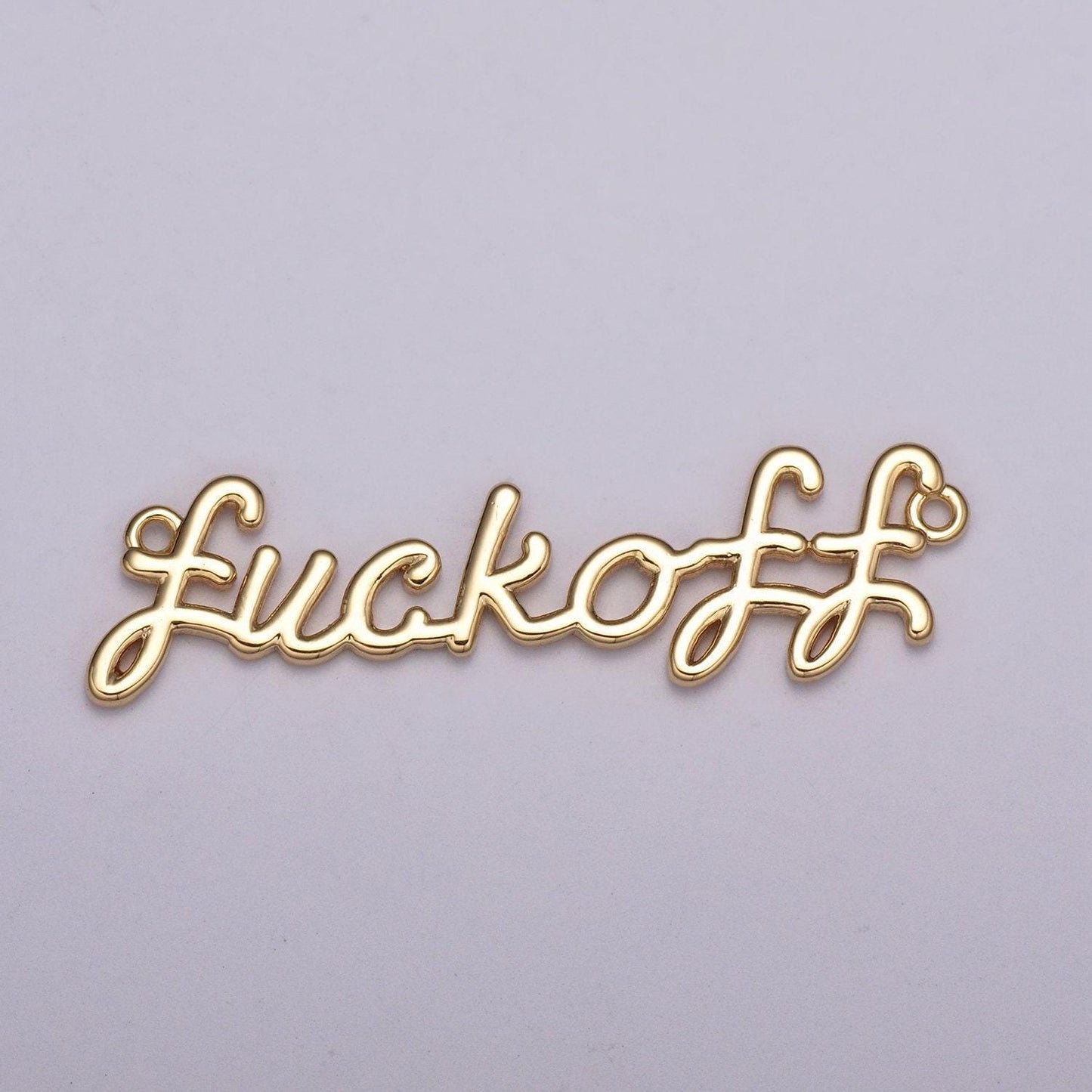 Dainty gold filled fuck off charm for necklace bracelet link connector fuckoff word cursive jewelry silver script swear word trend jewelry