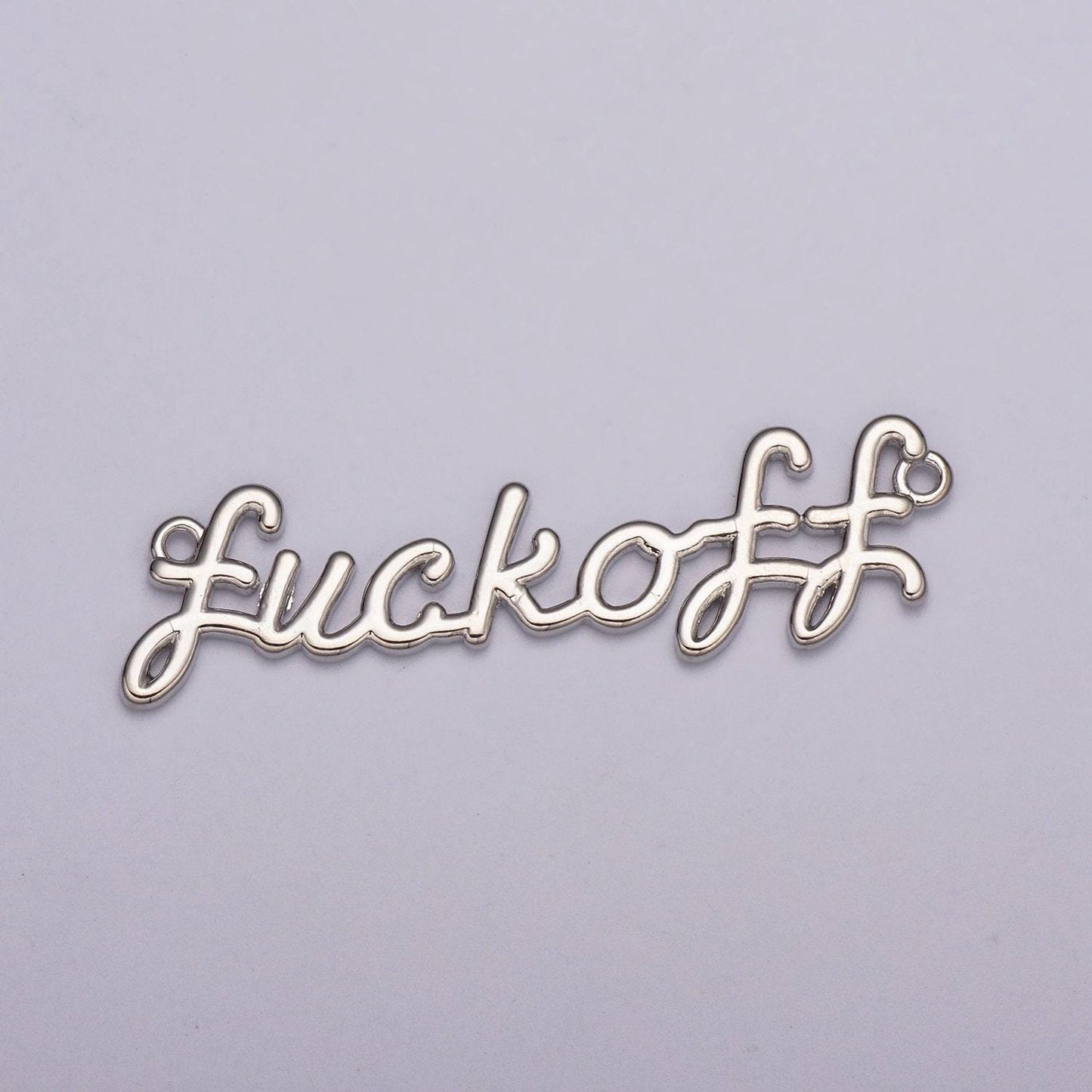 Dainty gold filled fuck off charm for necklace bracelet link connector fuckoff word cursive jewelry silver script swear word trend jewelry