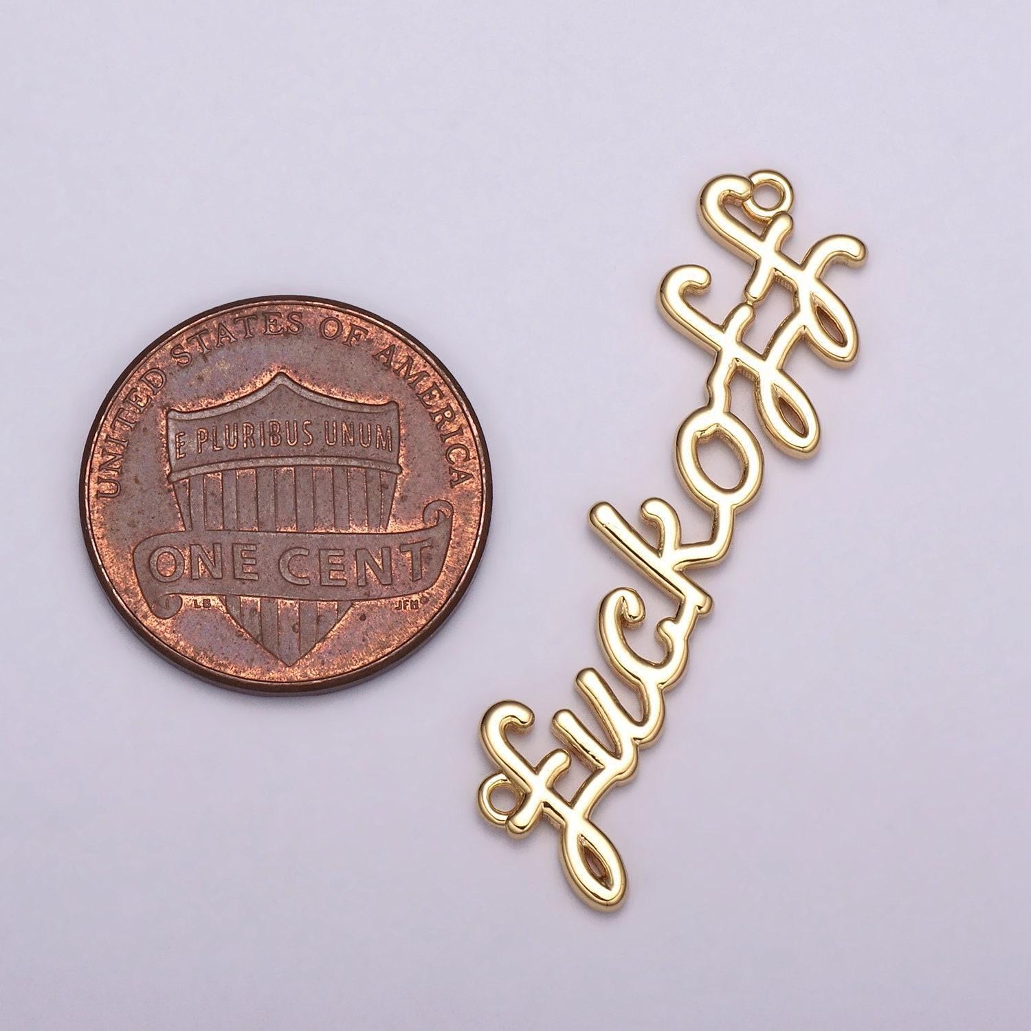 Dainty gold filled fuck off charm for necklace bracelet link connector fuckoff word cursive jewelry silver script swear word trend jewelry