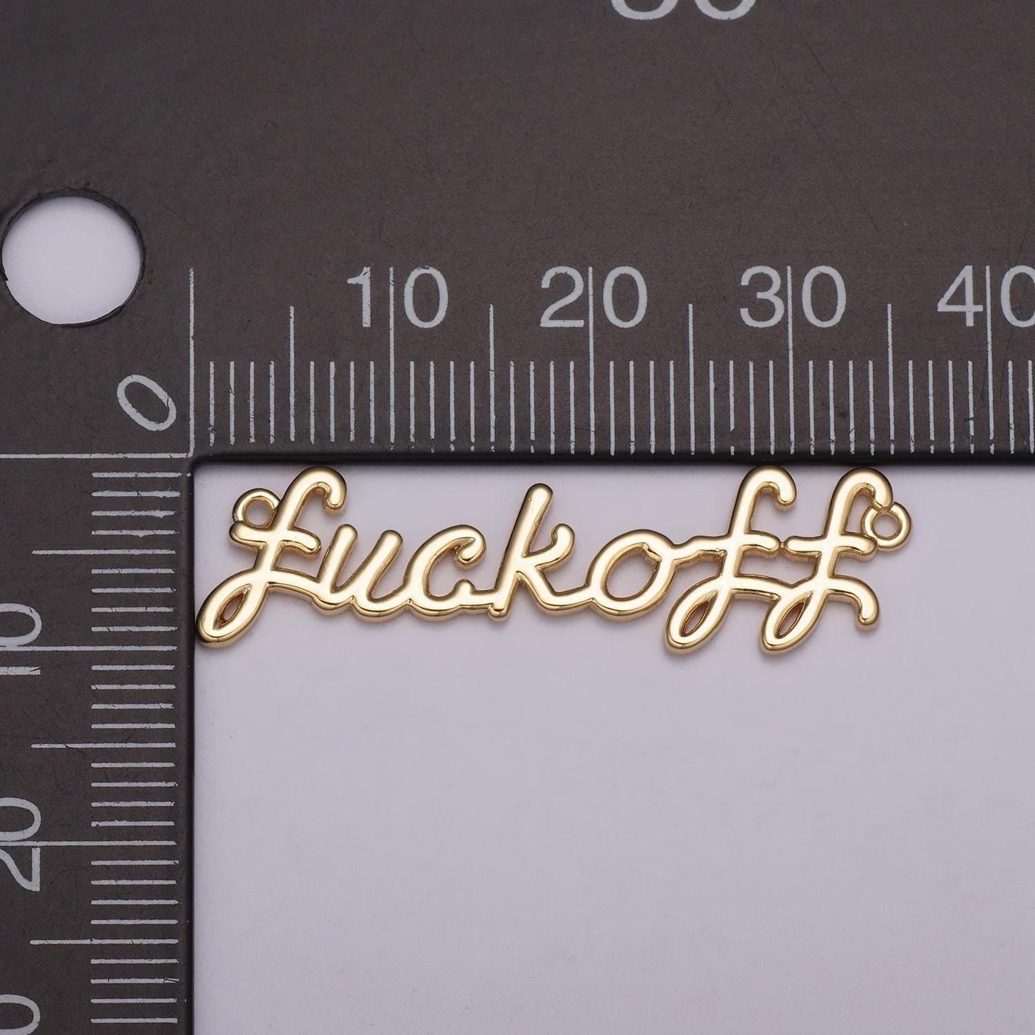 Dainty gold filled fuck off charm for necklace bracelet link connector fuckoff word cursive jewelry silver script swear word trend jewelry