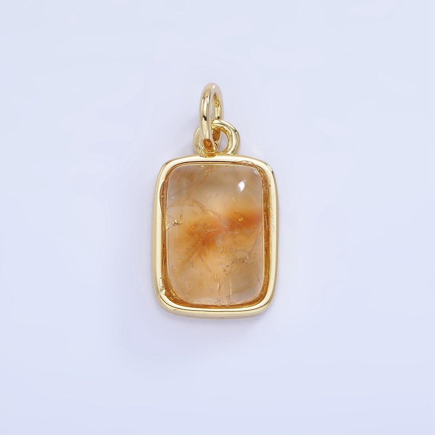14k gold filled citrine rectangular charm gold bezel cut charm pendant | w-583