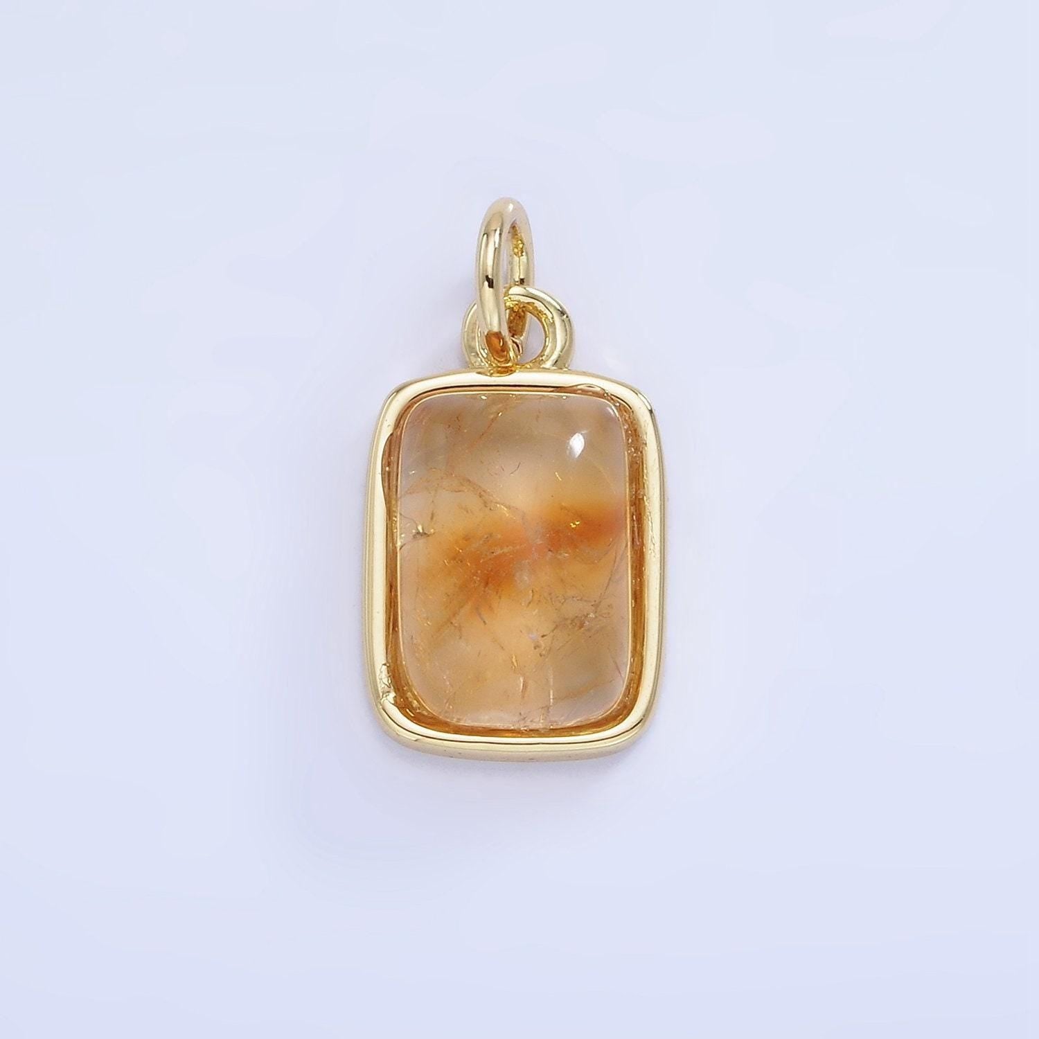 14k gold filled citrine rectangular charm gold bezel cut charm pendant | w-583