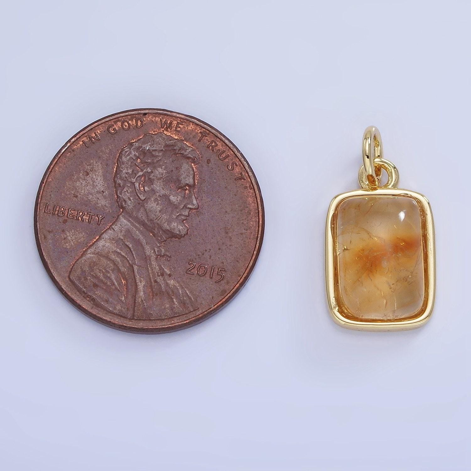 14k gold filled citrine rectangular charm gold bezel cut charm pendant | w-583