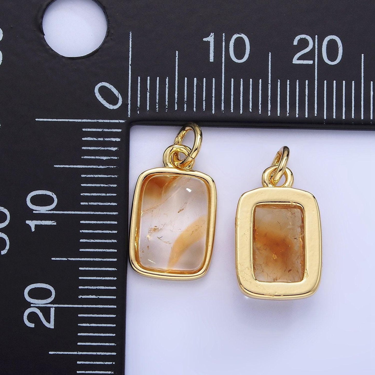 14k gold filled citrine rectangular charm gold bezel cut charm pendant | w-583