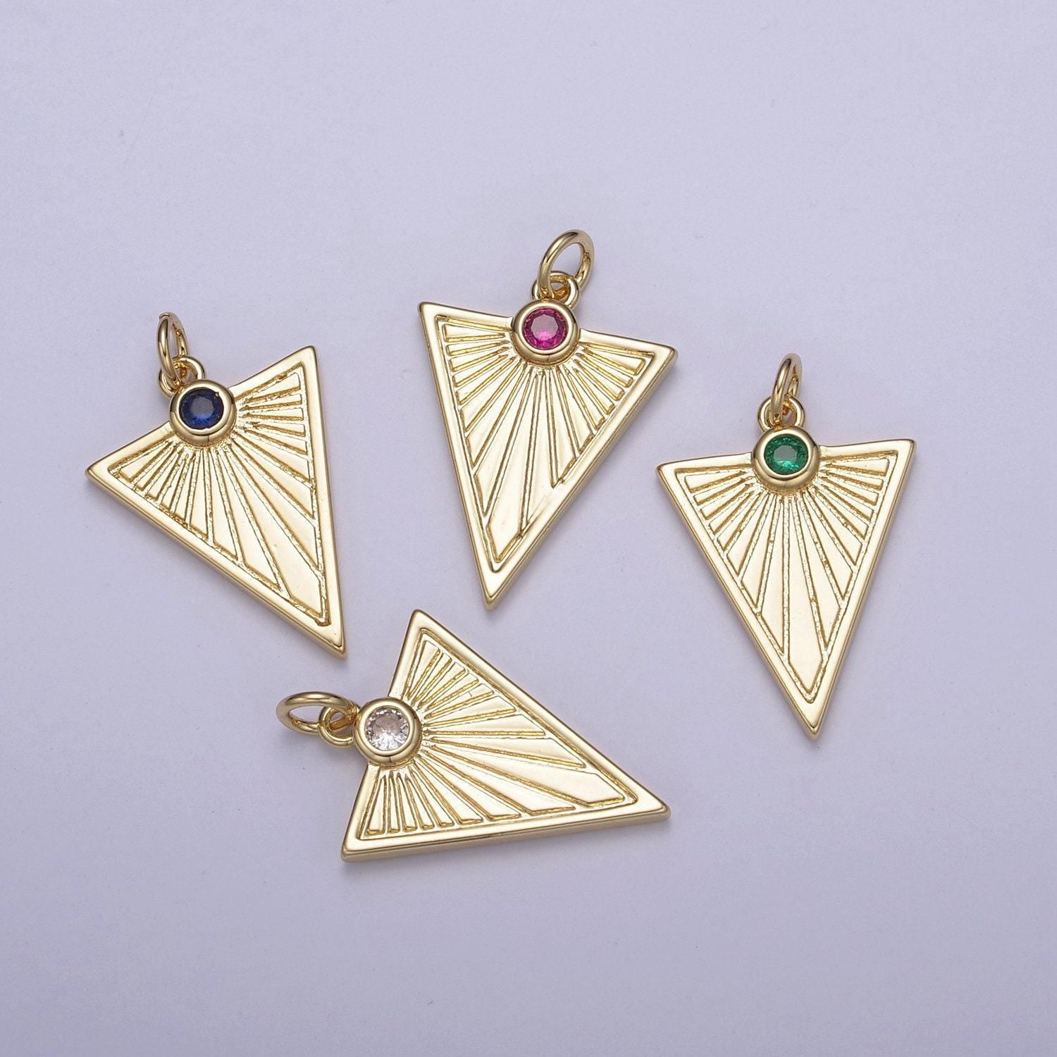 Gold filled medallion pendant gold radial triangle charm sun ray necklace pendant geometric cz necklaces charm