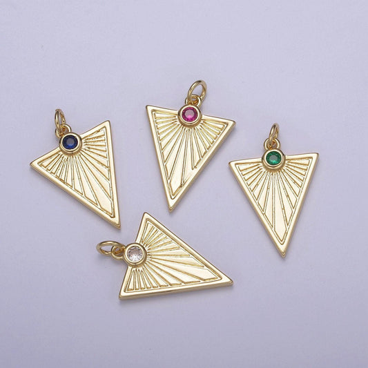 Gold filled medallion pendant gold radial triangle charm sun ray necklace pendant geometric cz necklaces charm
