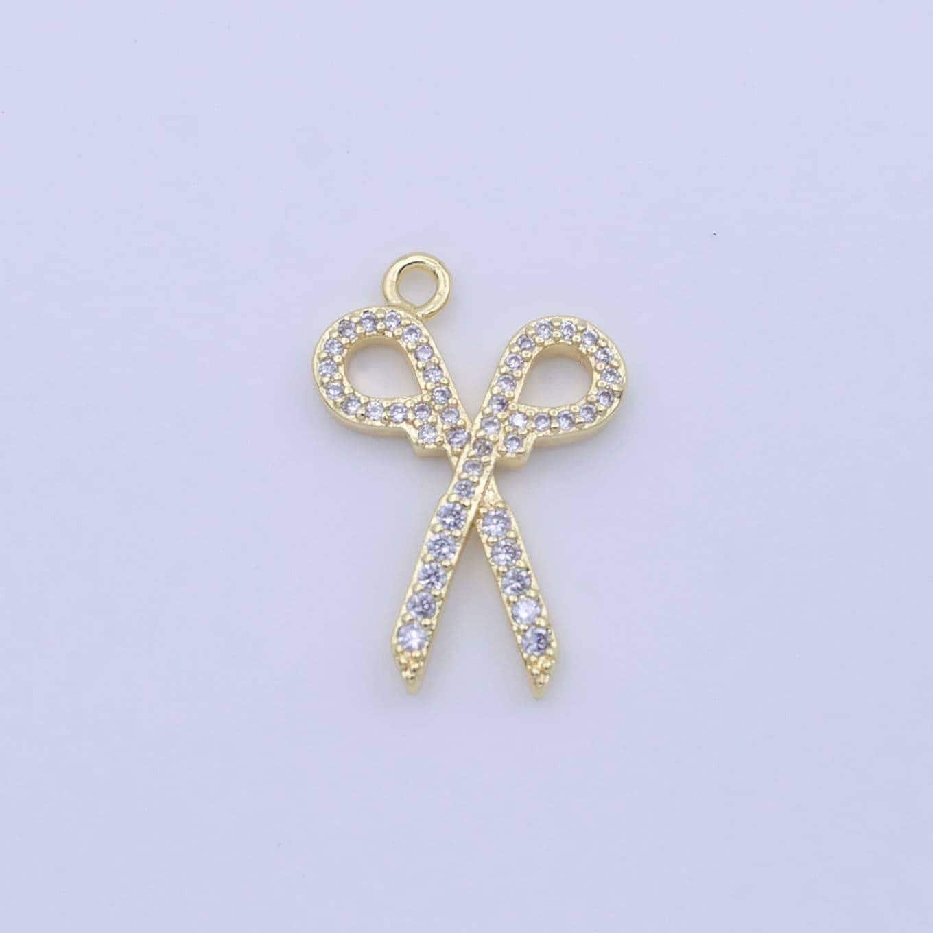 Mini gold scissor pendant charm, dainty scissor charm with clear cubic zirconia add on charm for jewelry making supply c780