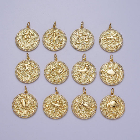 Gold zodiac charms constellation necklace pendant for astrology bracelet, necklace personalized jewelry making supply a1773--1778