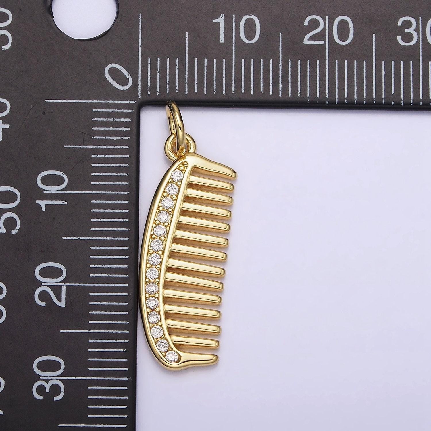 Micro pave hair comb charms, hair charms gold hair brush charms n-1101