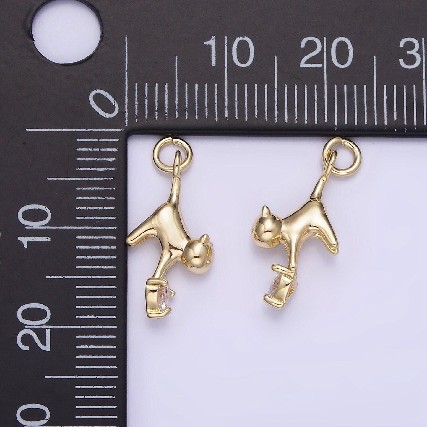 14k gold filled cat kitten drop heart cz charm | ag-744
