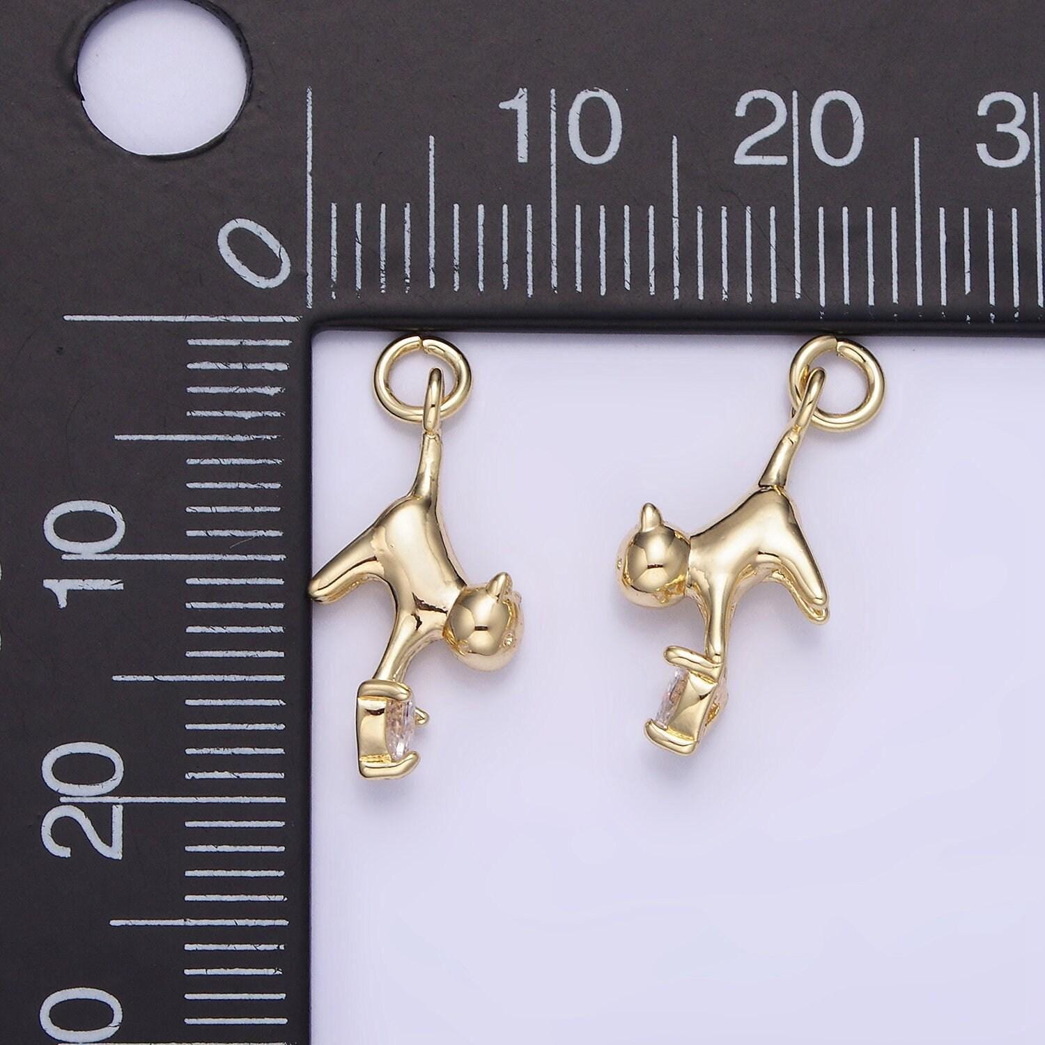 14k gold filled cat kitten drop heart cz charm | ag-744