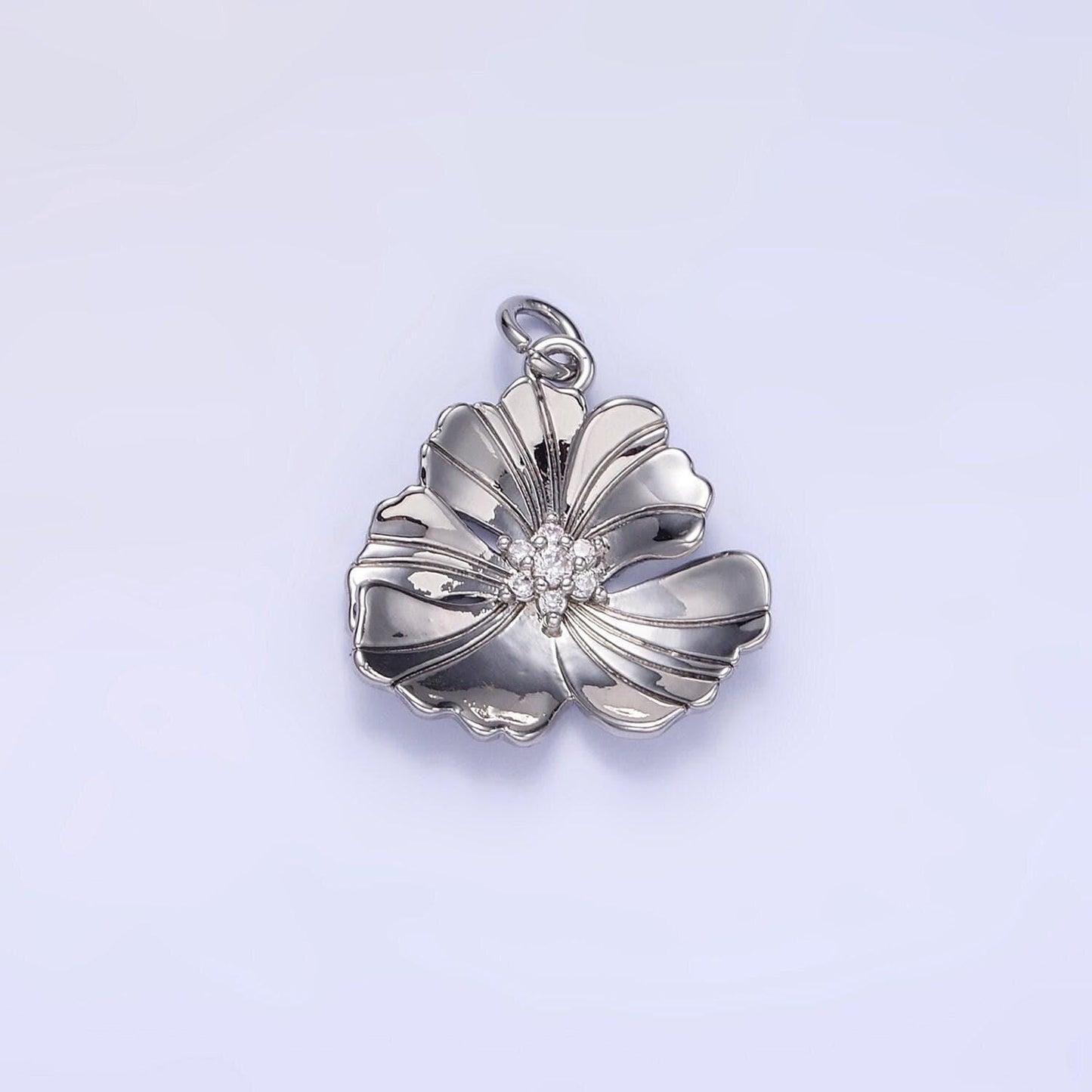 24k gold filled 20mm clear cz lined hibiscus flower tropical nature pendant | d270
