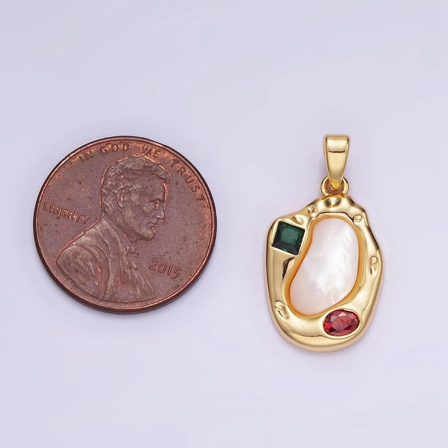 Dainty abstract charm 14k gold filled oval pear charm with colorful cz stone aa-1195