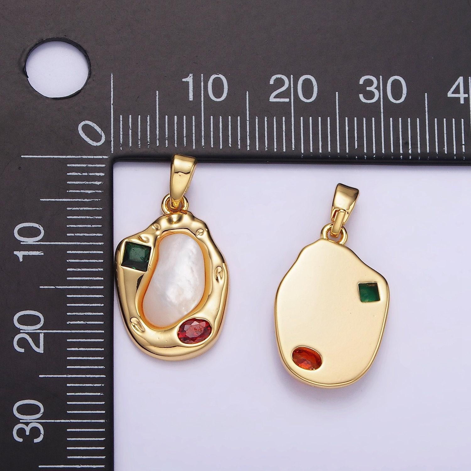 Dainty abstract charm 14k gold filled oval pear charm with colorful cz stone aa-1195