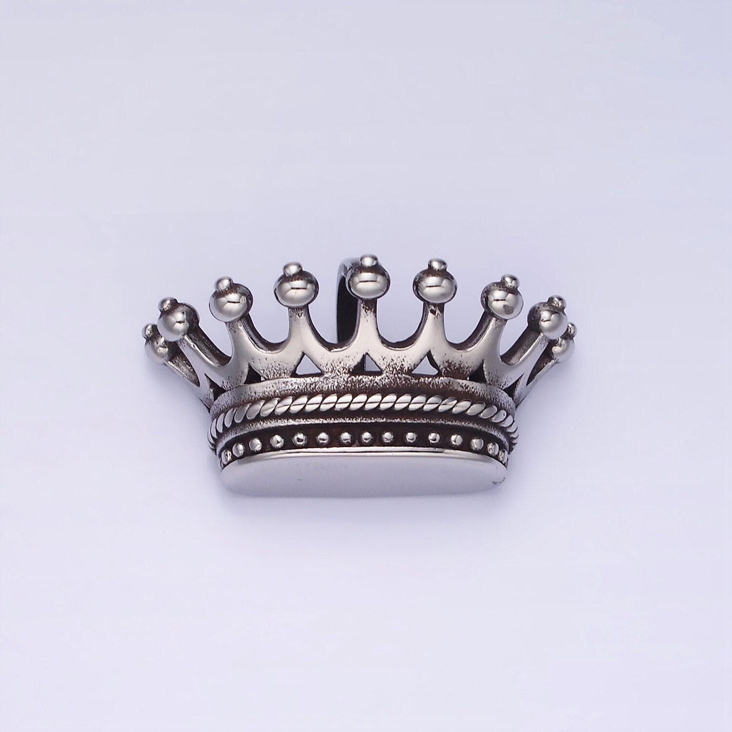 Stainless steel duke prince royal crown charm necklace pendant, royalty vintage crown design charm | p1215