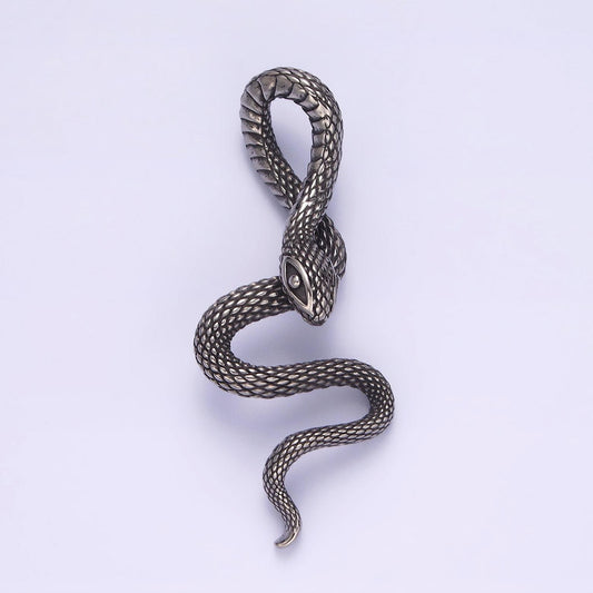 Stainless steel 53mm snake slither serpent textured pendant | p747