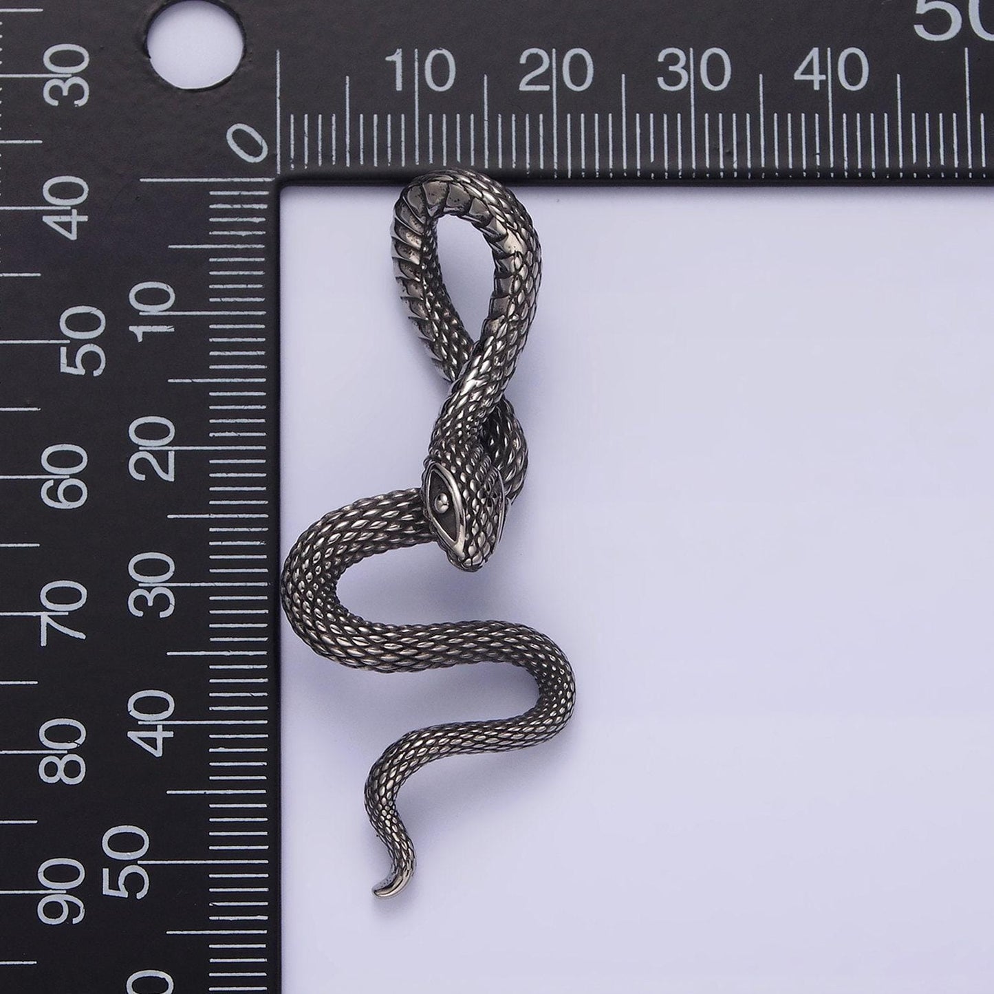 Stainless steel 53mm snake slither serpent textured pendant | p747