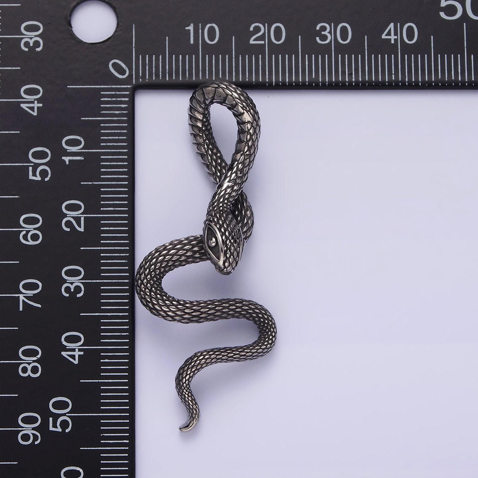 Stainless steel 53mm snake slither serpent textured pendant | p747