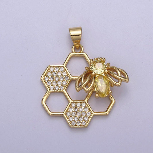 Dainty gold honey comb charm hexagon honeycomb charms queen bee charm, open bezel pendant honey comb charms for bracelet necklace component