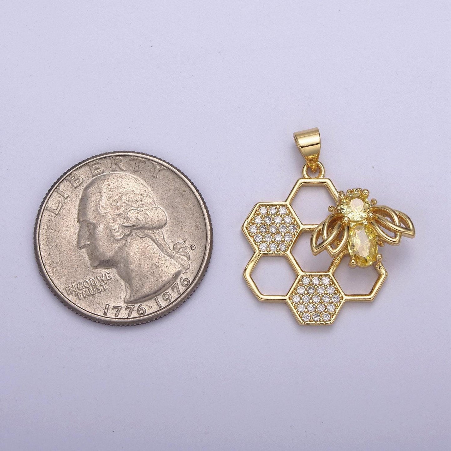 Dainty gold honey comb charm hexagon honeycomb charms queen bee charm, open bezel pendant honey comb charms for bracelet necklace component