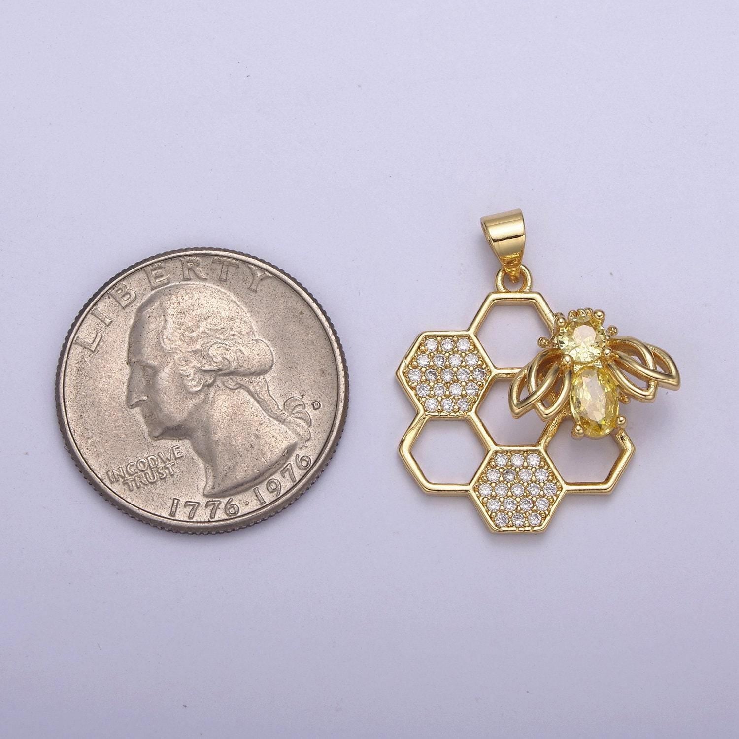 Dainty gold honey comb charm hexagon honeycomb charms queen bee charm, open bezel pendant honey comb charms for bracelet necklace component