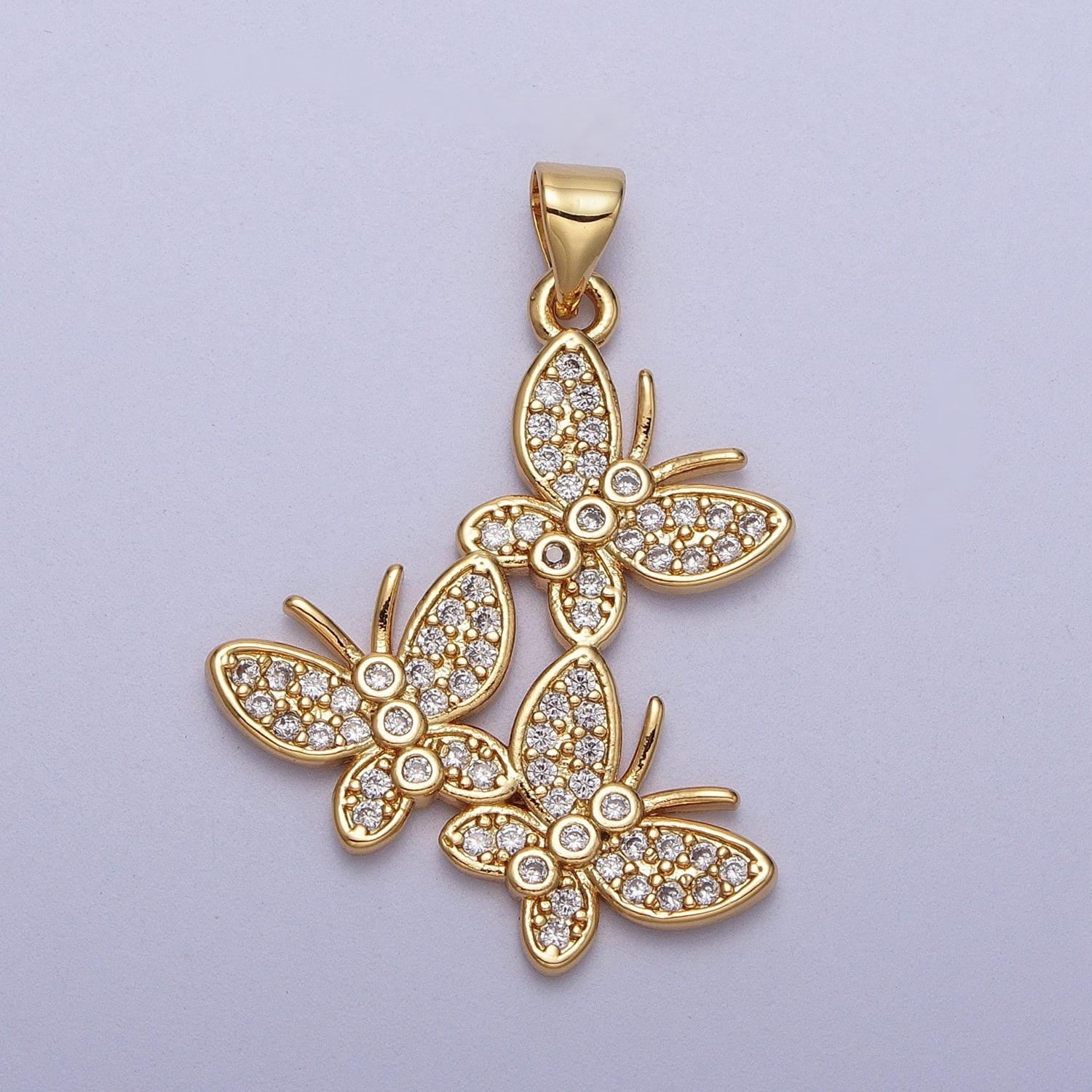 Micro paved three butterfly charm mariposa gold pendant for necklace earring bracelet supply | h812