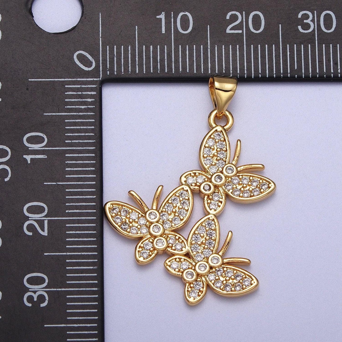 Micro paved three butterfly charm mariposa gold pendant for necklace earring bracelet supply | h812
