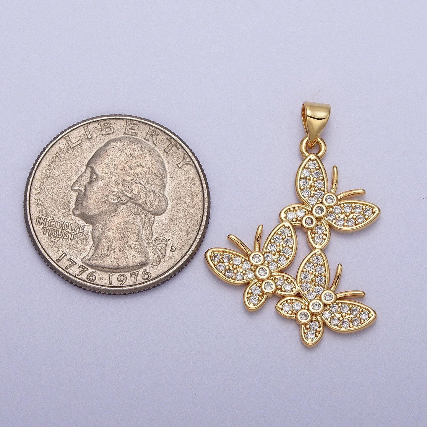 Micro paved three butterfly charm mariposa gold pendant for necklace earring bracelet supply | h812