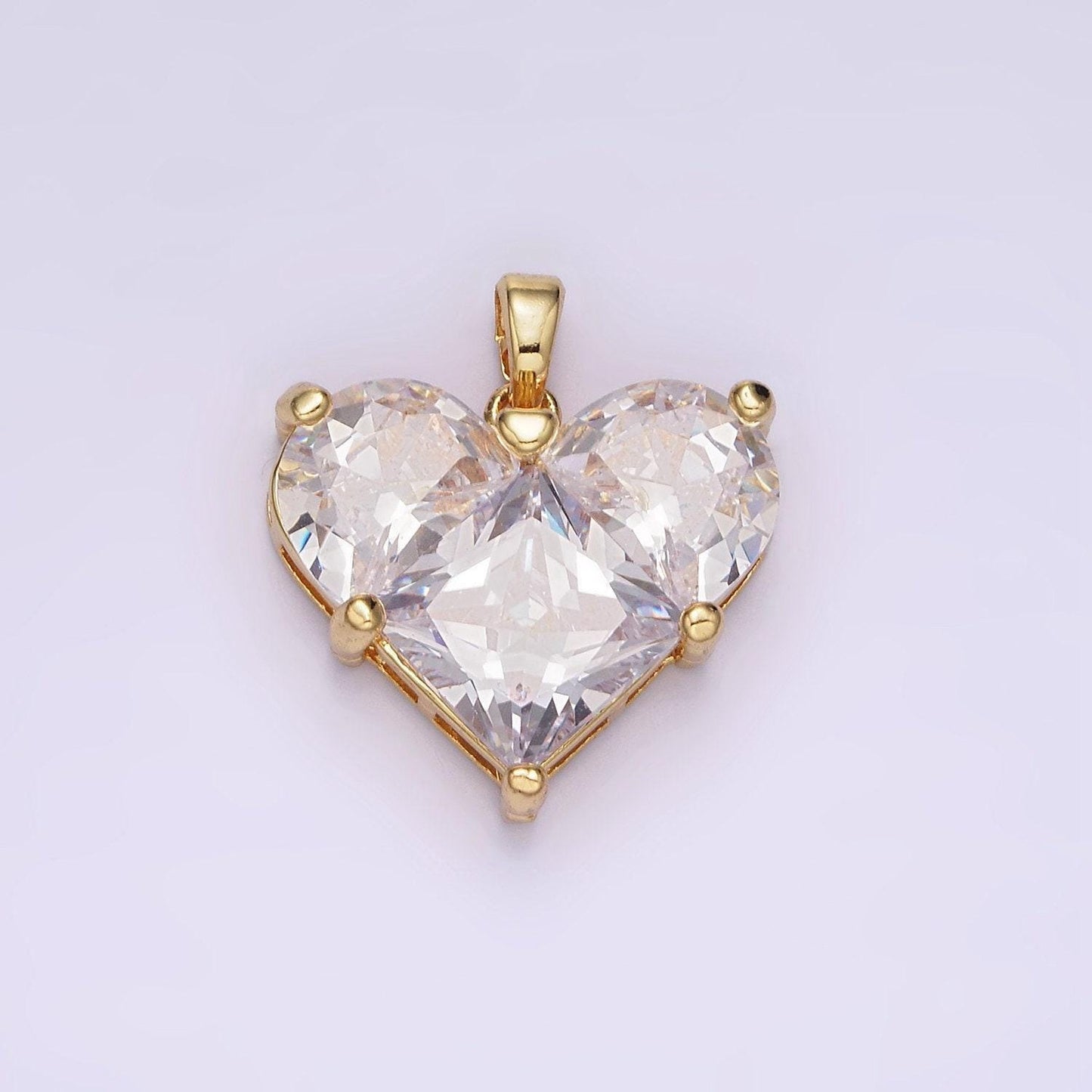 14k gold filled clear, pink pixelated pendant in gold & silver heart charm cubic faceted charm | n1809 - n1812