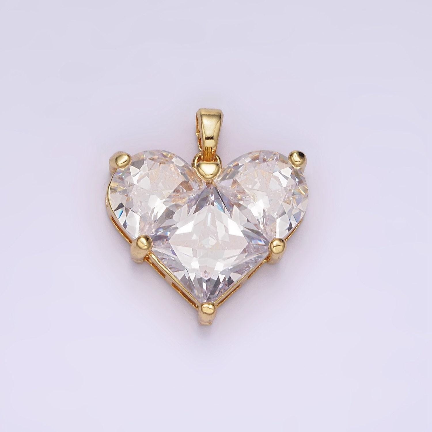 14k gold filled clear, pink pixelated pendant in gold & silver heart charm cubic faceted charm | n1809 - n1812