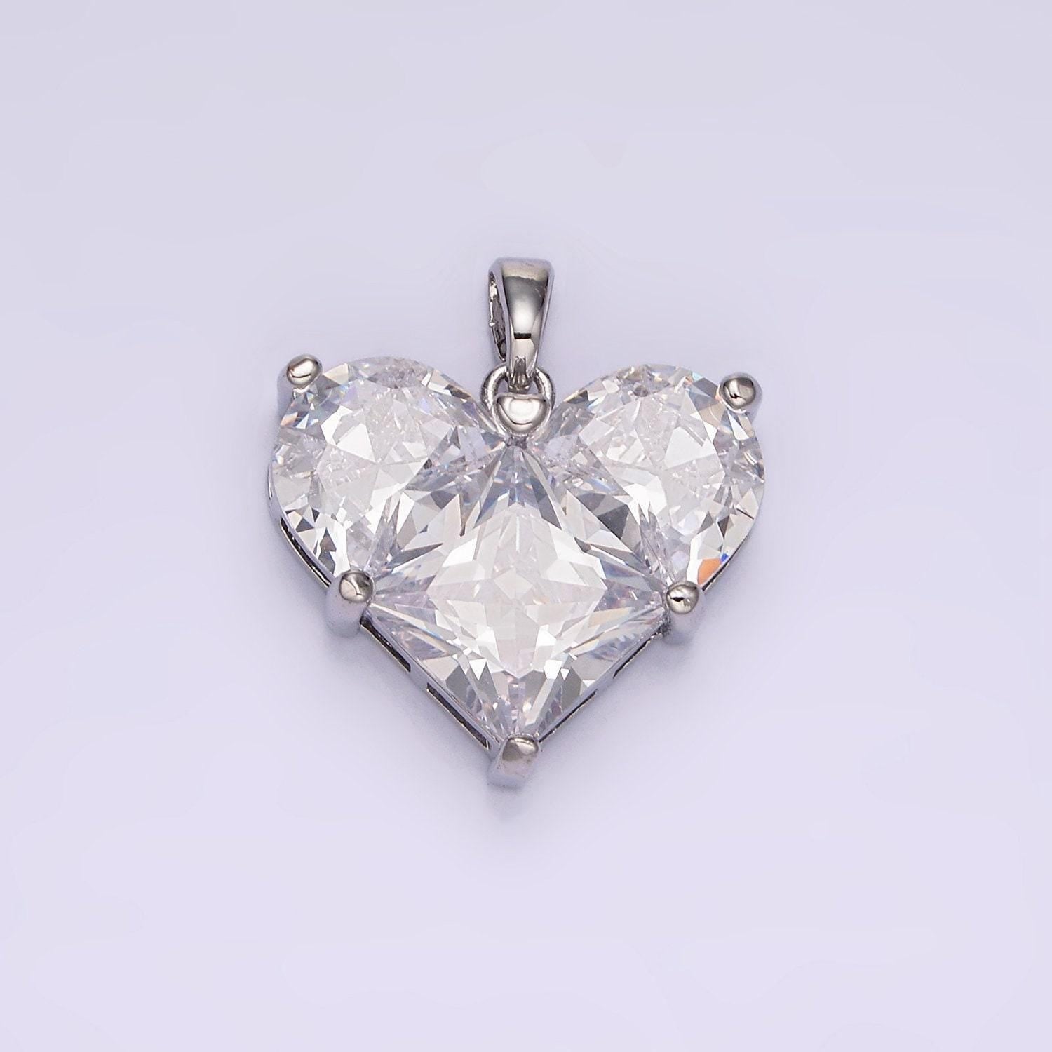 14k gold filled clear, pink pixelated pendant in gold & silver heart charm cubic faceted charm | n1809 - n1812