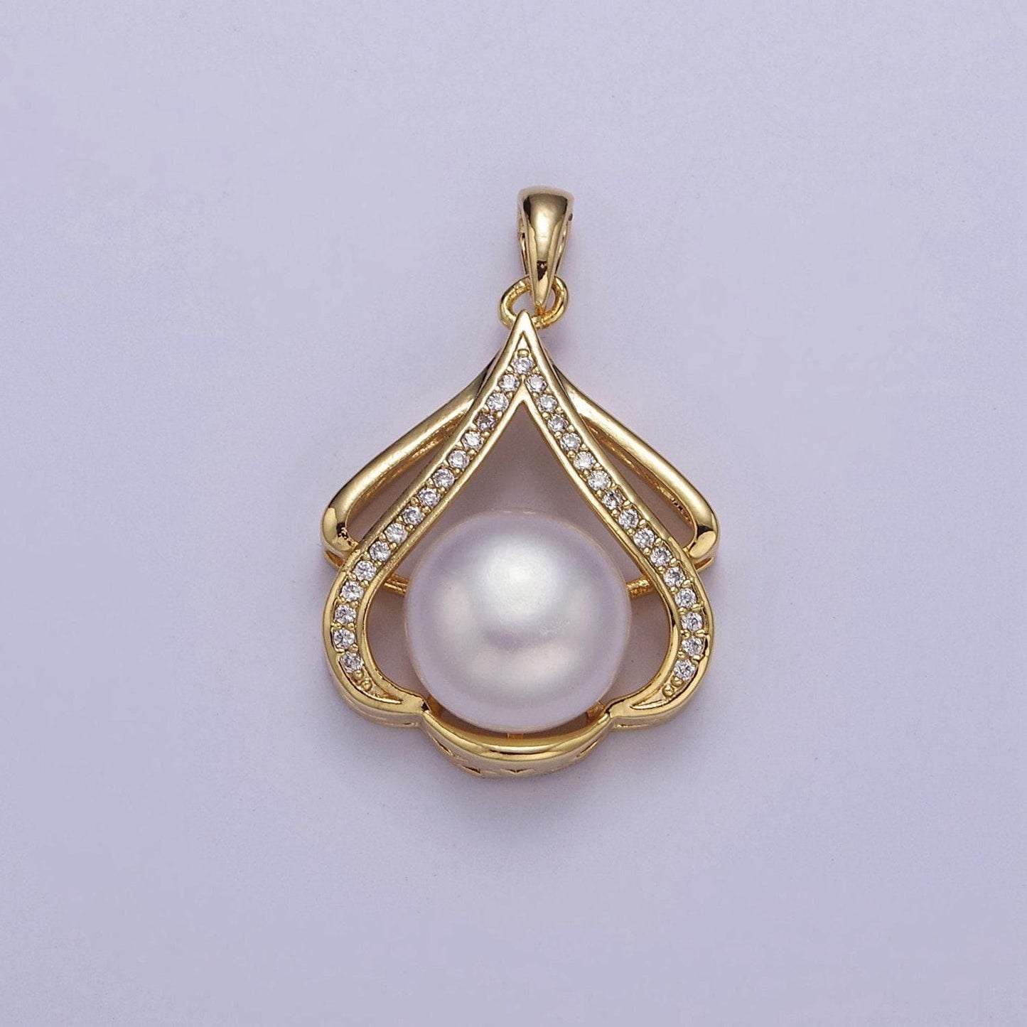 Classic gold style pearl pendant with clear cubic zirconia stone charm for minimalist jewelry dangle charm j-466