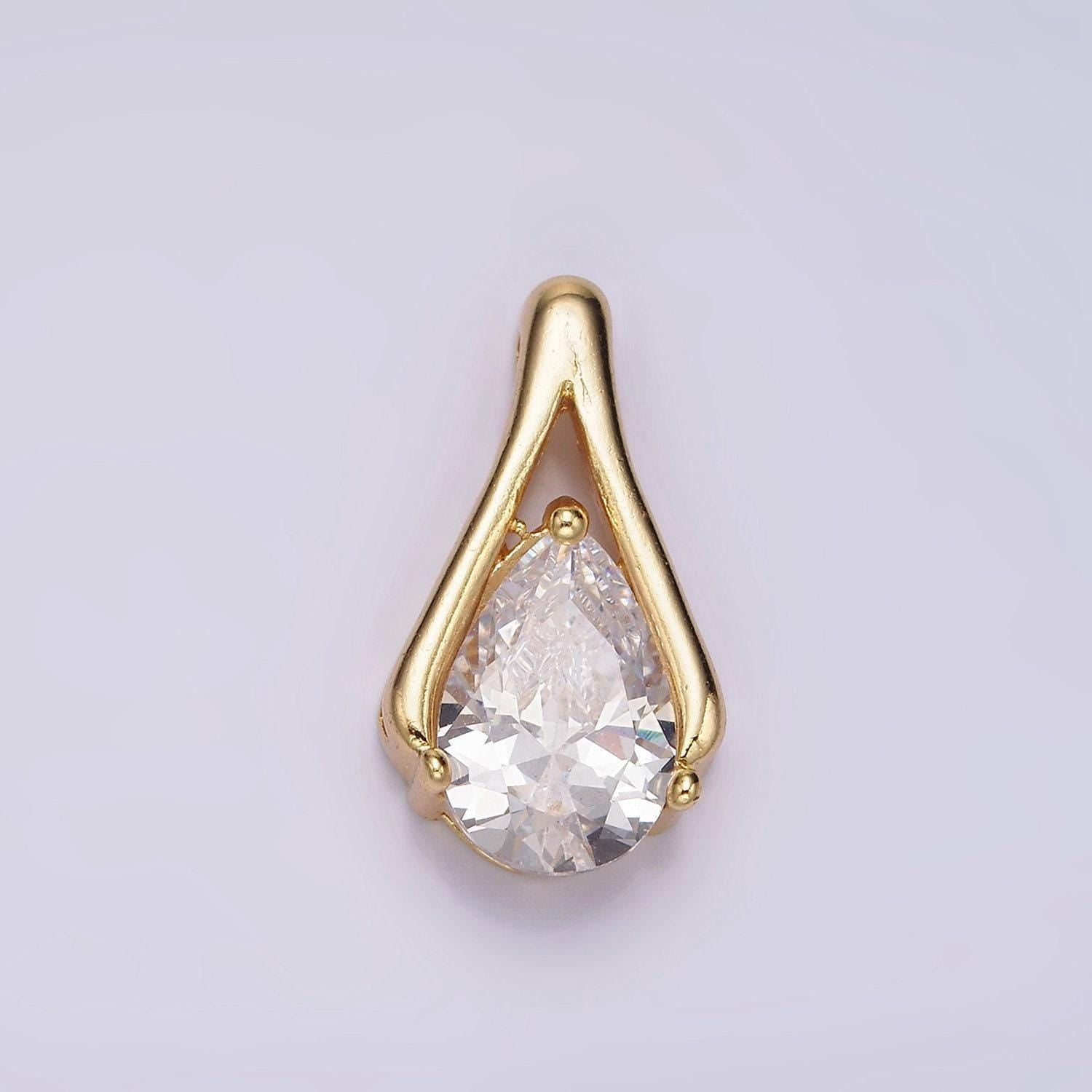 24k gold filled clear cz teardrop open curved bail pendant | n1940