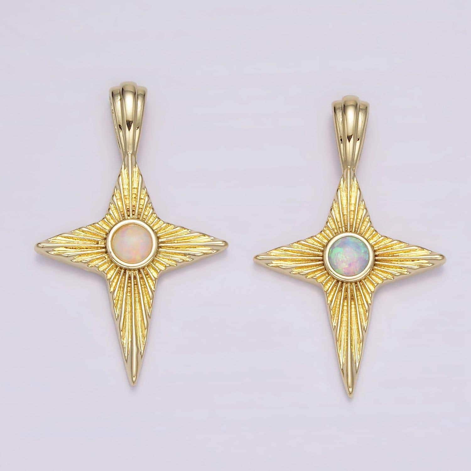 14k gold filled white, blue opal sunburst celestial star pendant | ah103 ah104