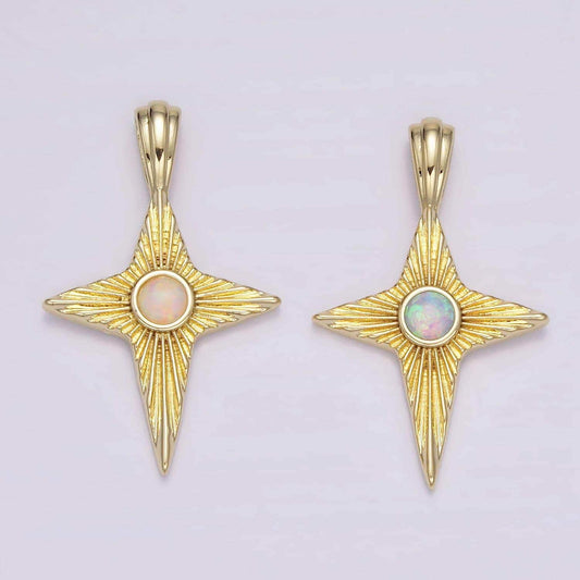 14k gold filled white, blue opal sunburst celestial star pendant | ah103 ah104