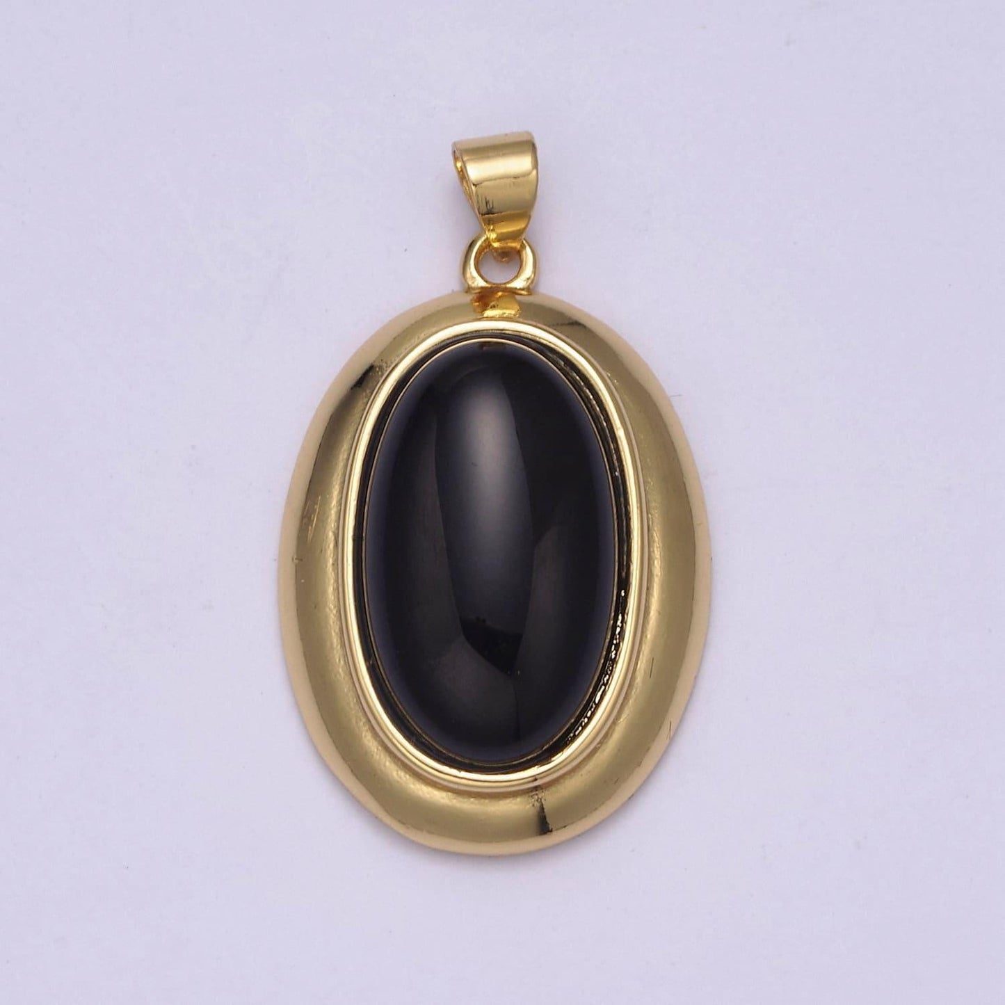 Black obsidian healing natural gemstone oval medallion pendant charm bracelet necklace jewelry finding h-619