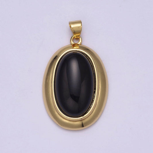 Black obsidian healing natural gemstone oval medallion pendant charm bracelet necklace jewelry finding h-619