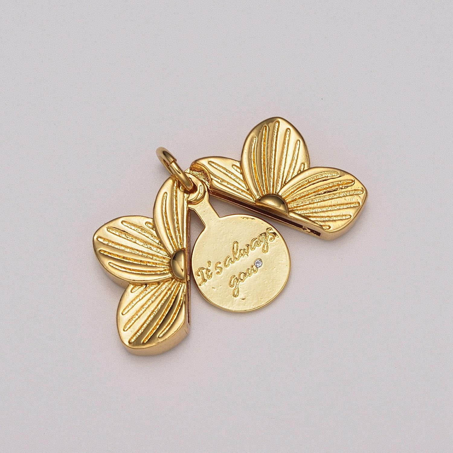Flower locket charm necklace encouraging word pendant necklace engraved jewelry peek a boo hiden message