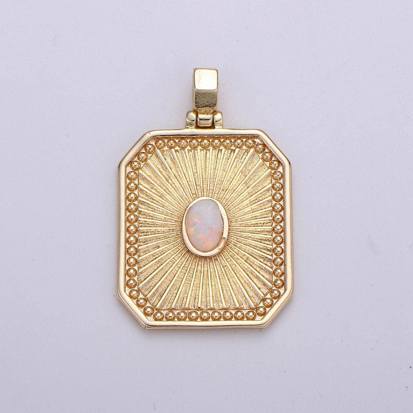 Sunburst octagon gold tag opal gold rectangle radiance size 32x20mm pendant square charm, j-263