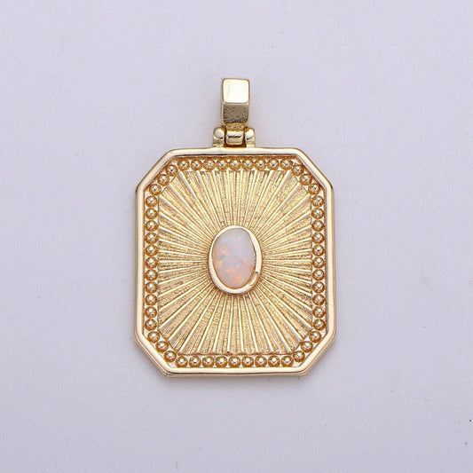 Sunburst octagon gold tag opal gold rectangle radiance size 32x20mm pendant square charm, j-263