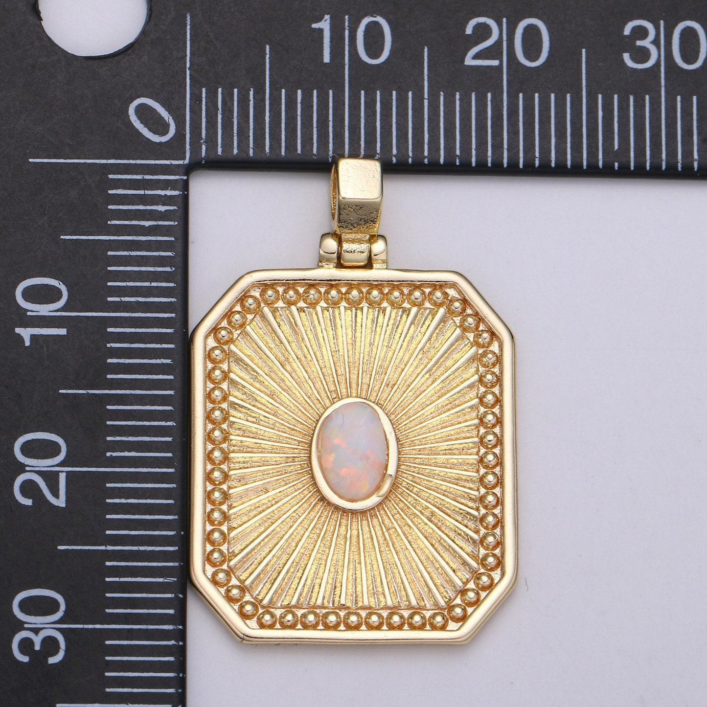 Sunburst octagon gold tag opal gold rectangle radiance size 32x20mm pendant square charm, j-263