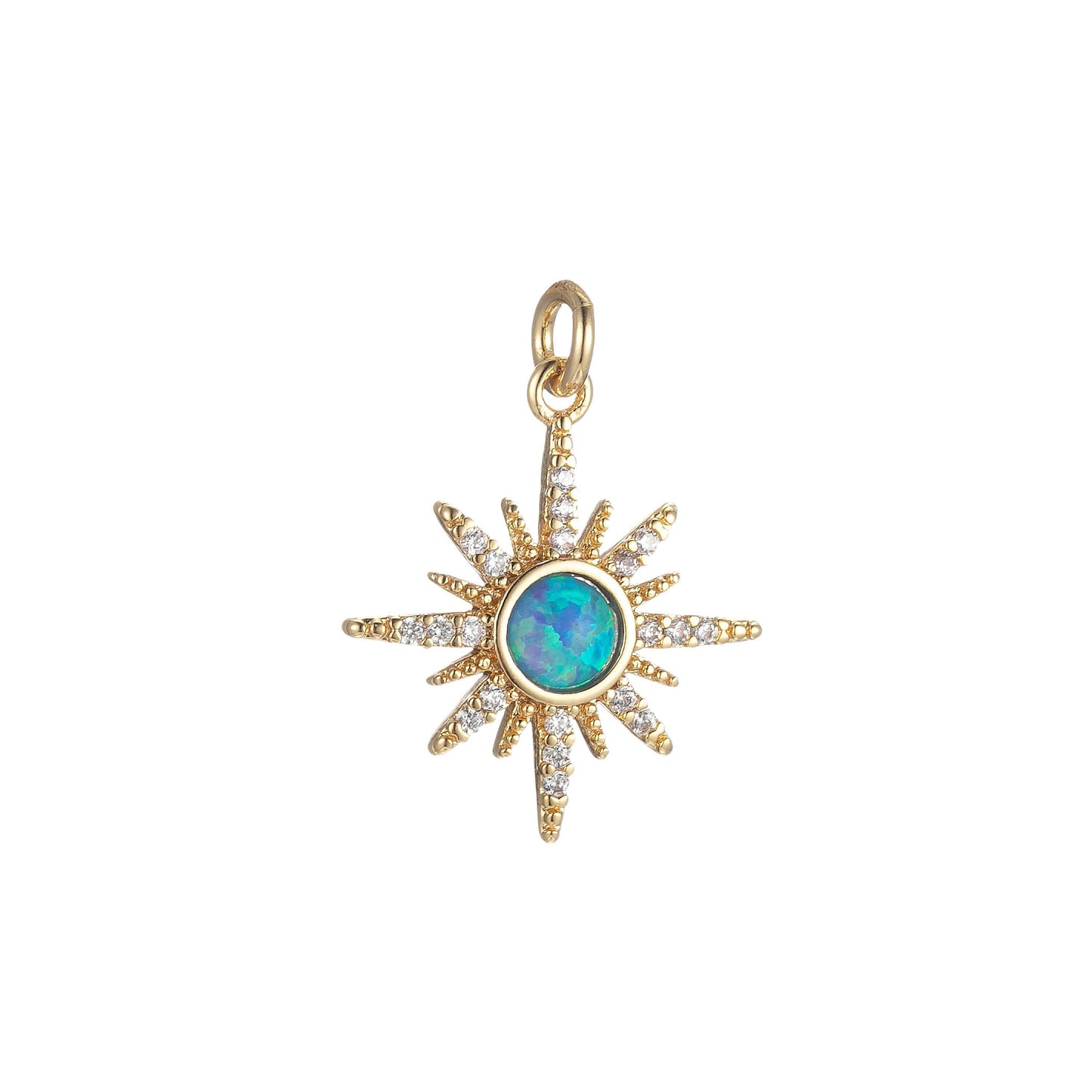 Opal star pendant, gold filled star burst charms dainty celestial jewelry making, charm for necklace bracelet earring component