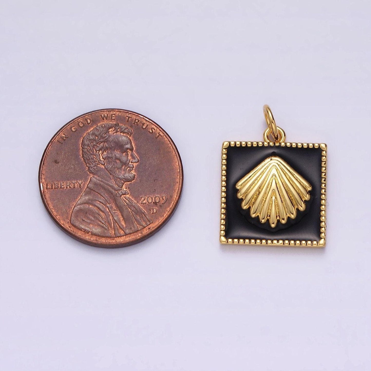 Dainty gold filled scallop shell charm black enamel medallion pendant for necklace ocean summer tropical beach under the sea inspired ac1270