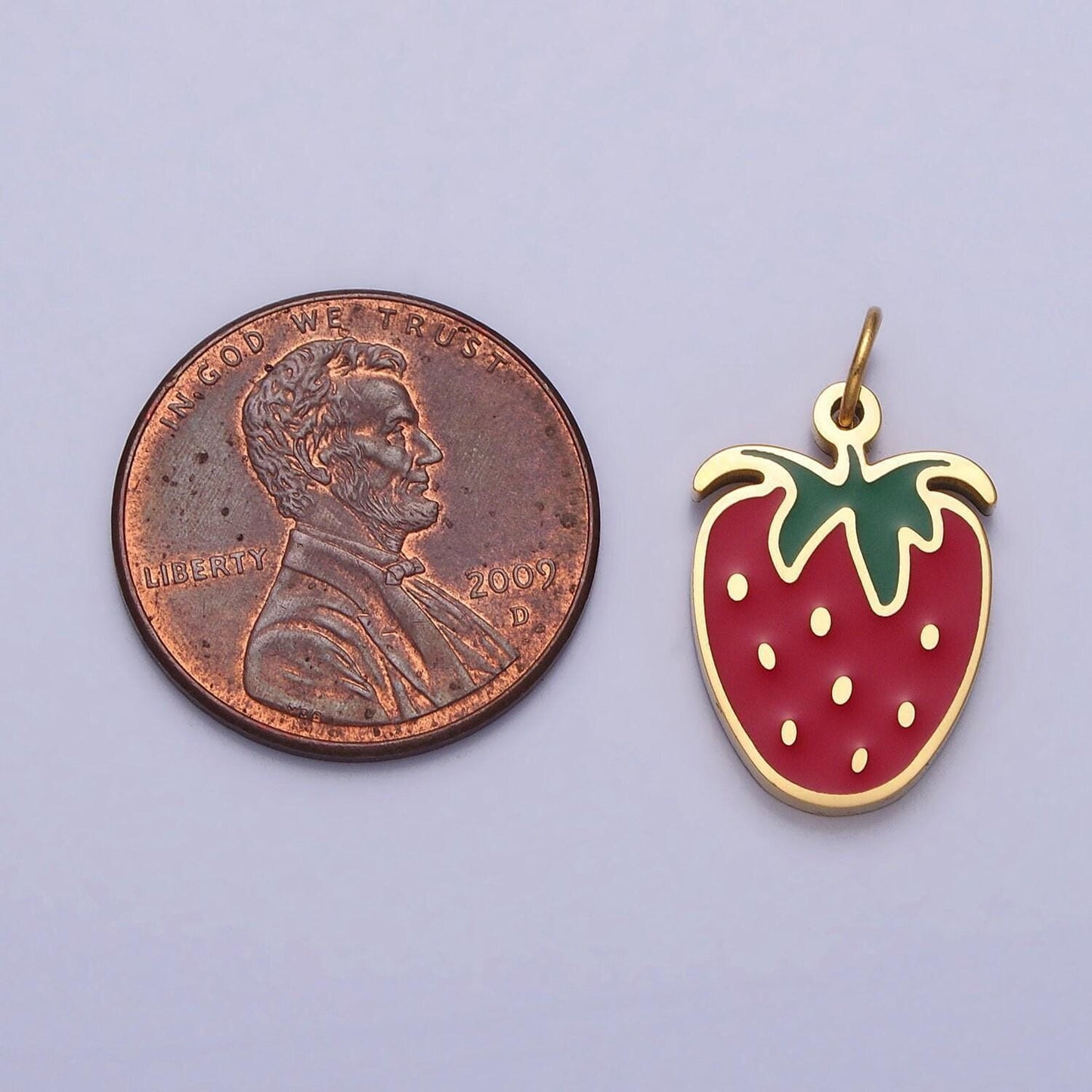 Gold strawberry pendant, strawberry necklace charm cute fruit charm stainless steel fruit food jewelry inspired for jewelry making p-926
