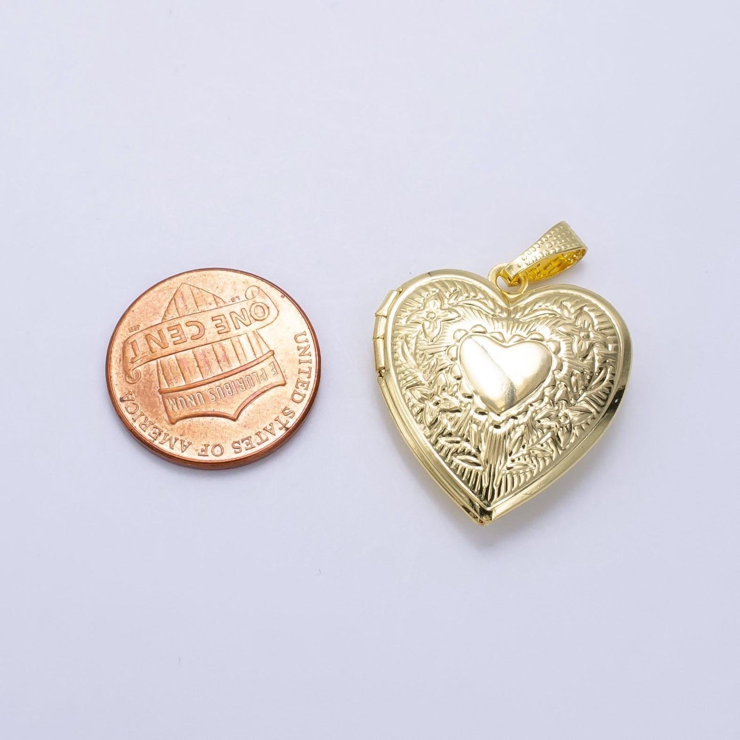 14k gold filled engraved heart floral flower locket pendant in gold & silver | h049