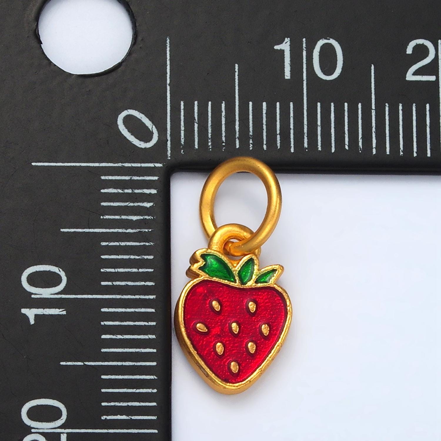 24k gold filled mini flat strawberry enamel fruit charm | m-144