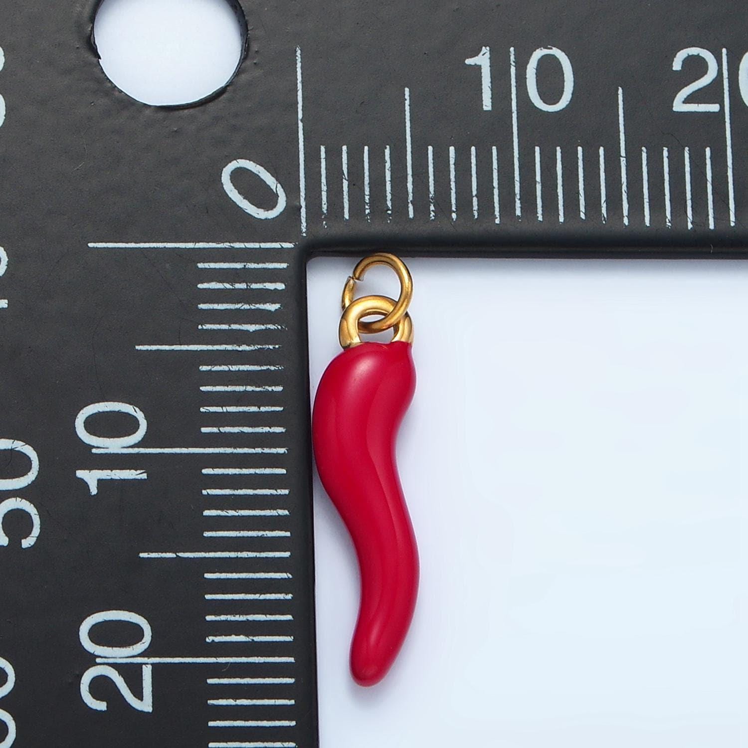 Dainty red chili charm gold stainless steel mini italian horn pendant for bracelet necklace charm supply p1226