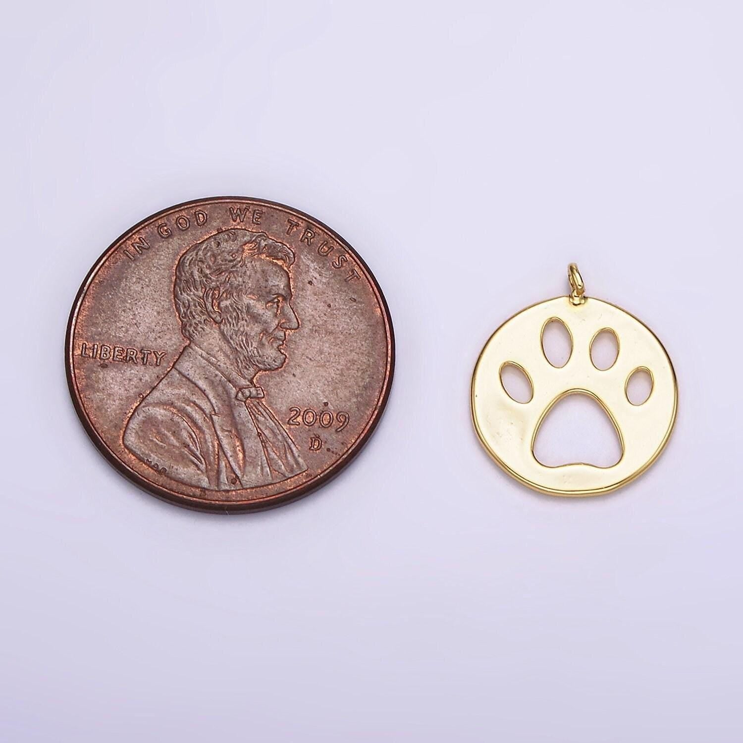 14k gold filled 12mm pawprint pet animal round open charm | ac866