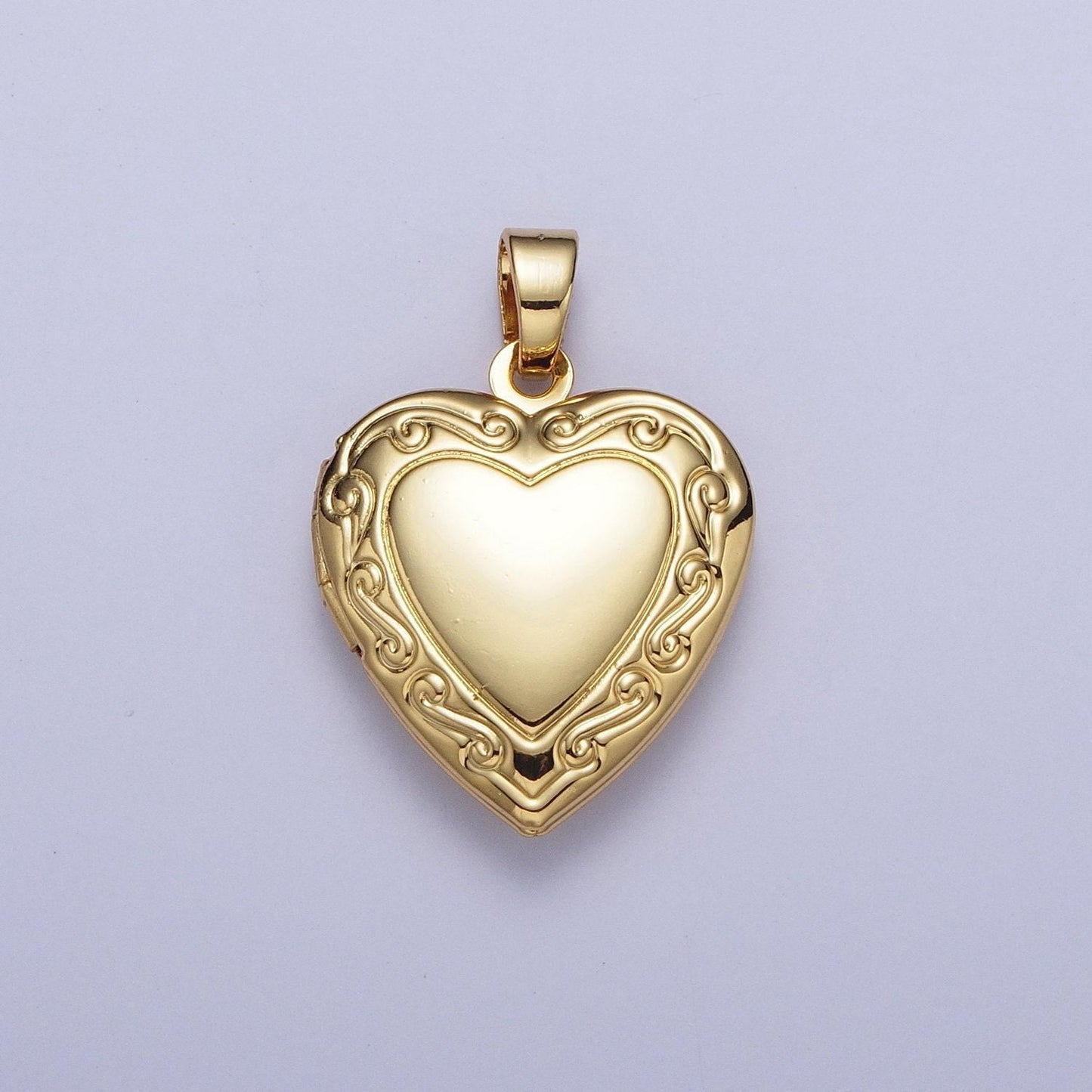 Gold decorative heart locket pendant, 24k gold plated love heart openable locket charm | x-678
